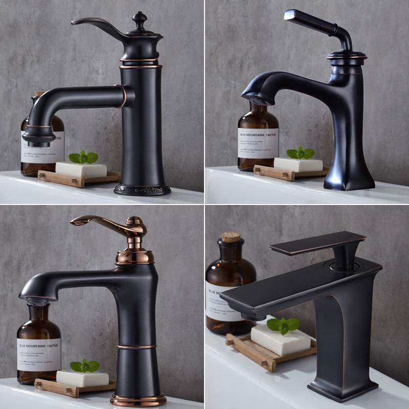 黑色水龙头冷热洗脸盆面盆龙头美式卫生间洗手盆全铜单孔台盆龙头