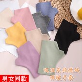 保暖手套半指女吸湿发热双面德绒触屏秋冬露指学生男写字办公打字
