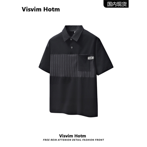 VISVIM BESSEL男短袖t恤宽松休闲翻领透气百搭polo衫潮流拼接上衣