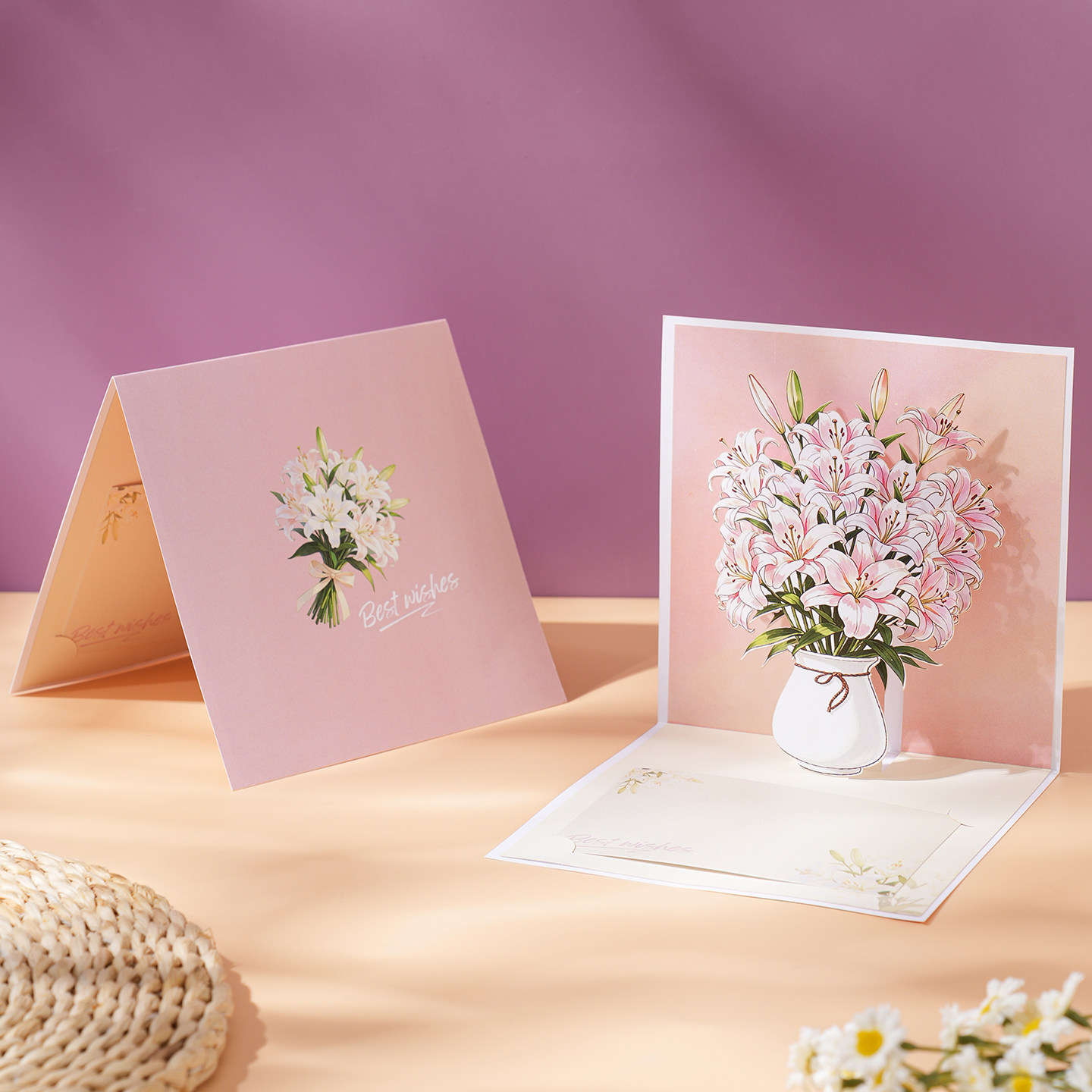 百合花立体贺卡感恩祝福卡可定制图片