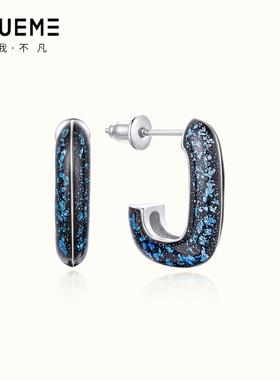 真我不凡S925纯银暗蓝色几何耳钉女2025新款爆款高级感圈圈耳饰D