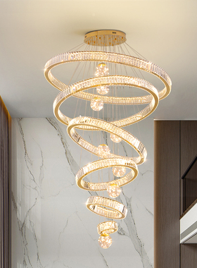 覆式楼别墅挑空客厅大吊灯LOFT公寓中楼客厅灯轻奢满天星水晶吊灯