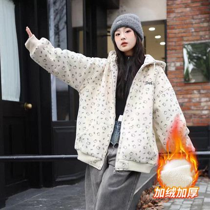 女童外套秋冬款2024新款洋气y女大童加绒开衫卫衣冬装儿童加厚上