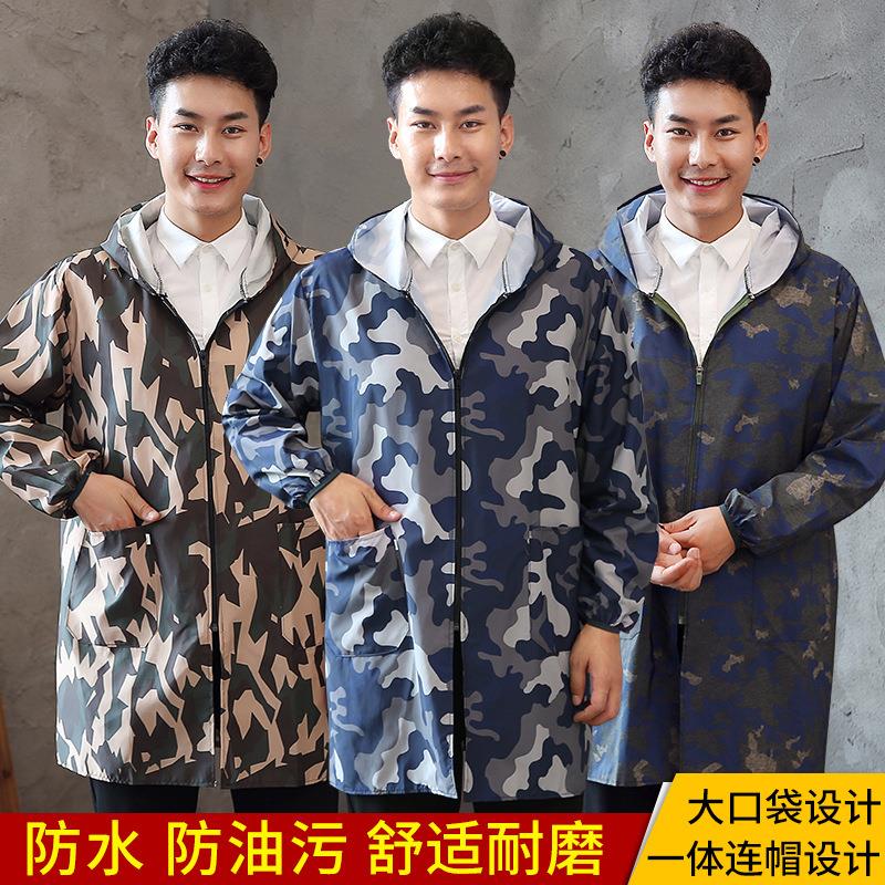 韩版时尚罩衣大人工作服男士拉链围裙长袖防水防油厨房家用外穿冬