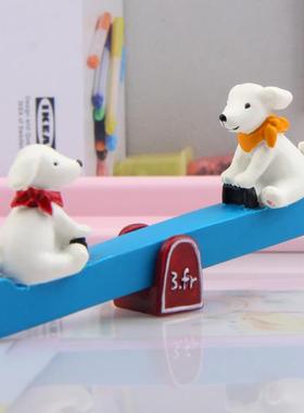 小清新韩版两只小狗玩跷跷板园艺苔藓多肉花插插件道具 拍摄道