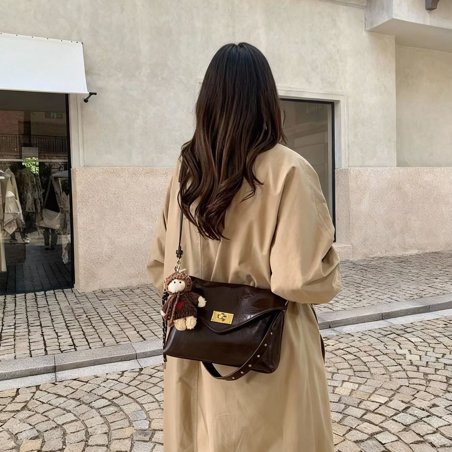 DUZI  英伦复古邮差风手提包单肩斜挎时尚百搭油蜡皮小方包