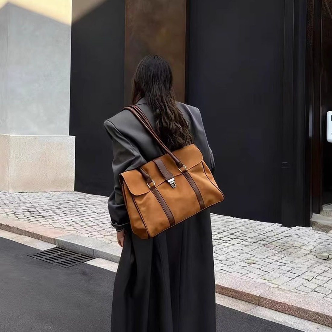 DUZI腋下大容量麂皮托特包