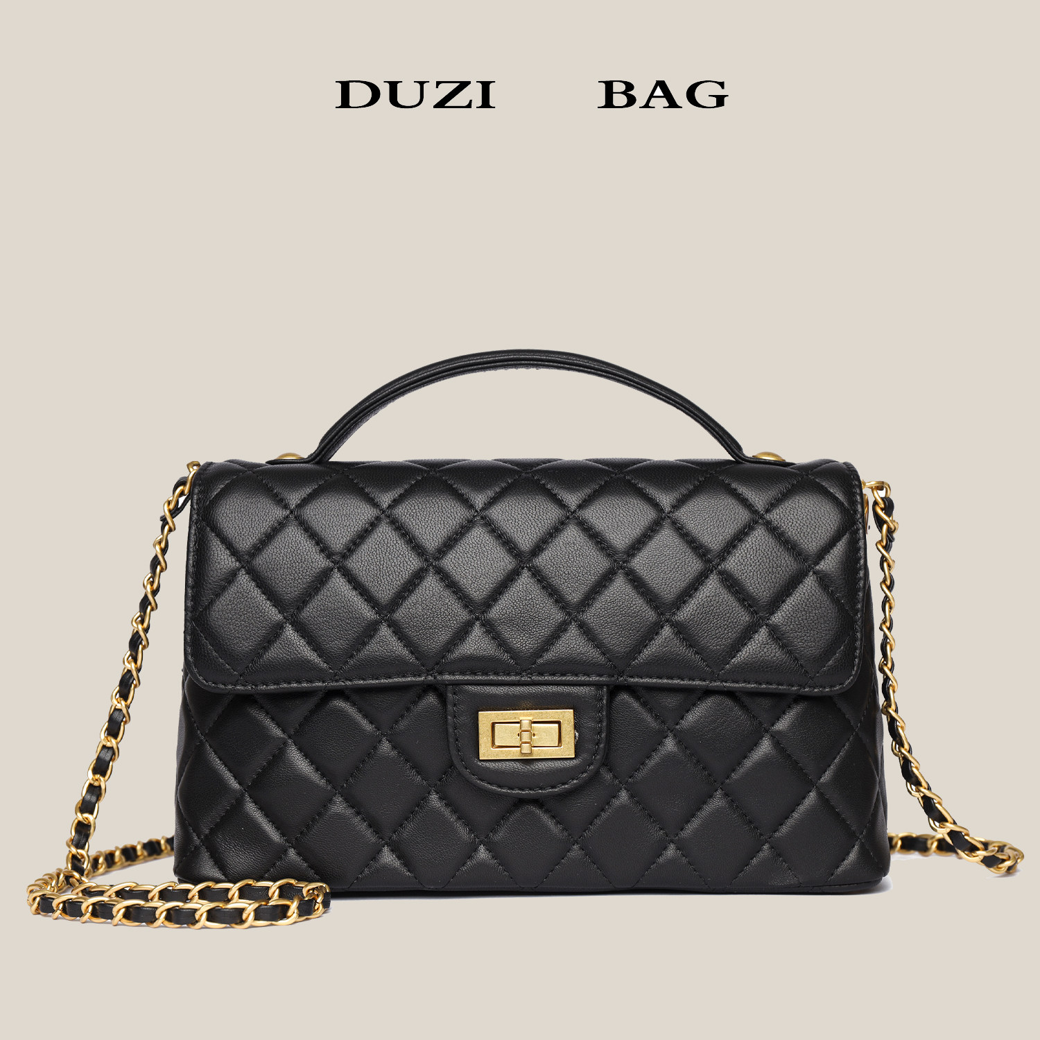 羊皮包包小香风菱格链条包女轻奢真皮女包翻盖手提小方包百搭休闲