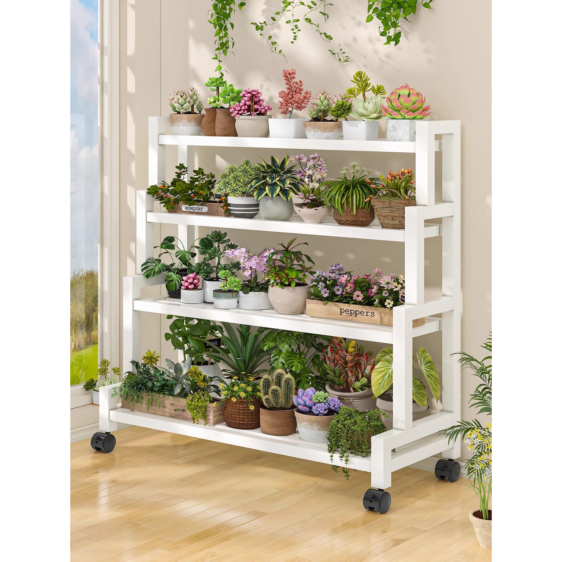 阳台花架子客厅落地式家用铁艺置物架实木多肉花盆架多层植物摆放