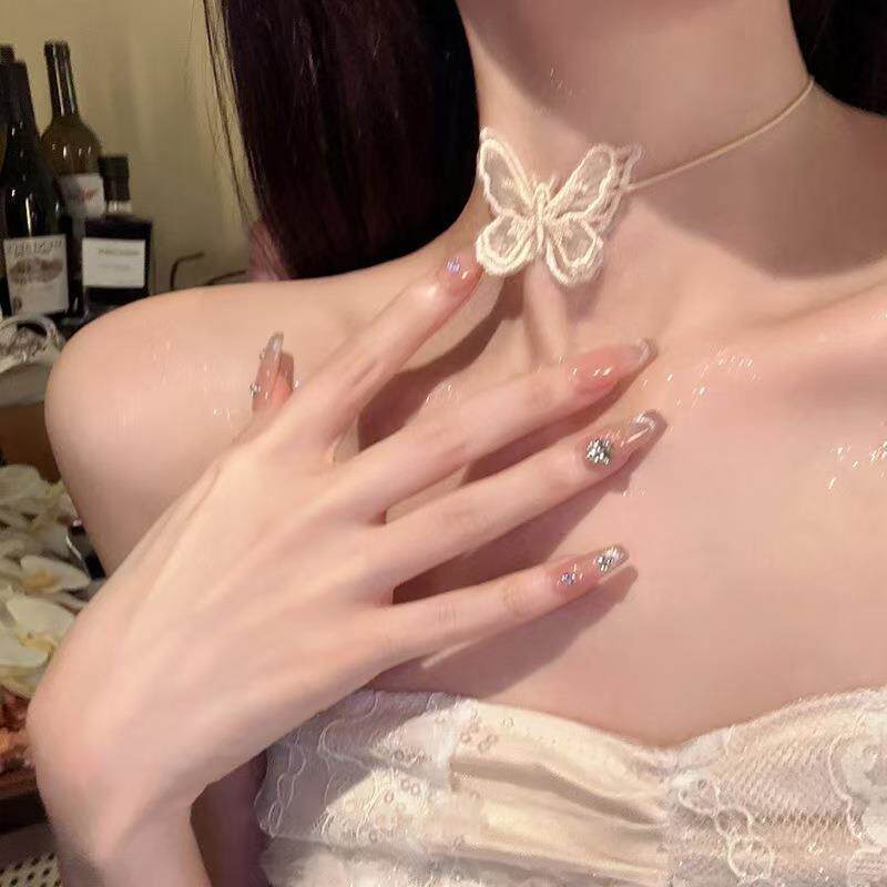 日韩版时尚choker项圈女颈带锁骨链网红短款蕾丝超仙脖子饰品黑色