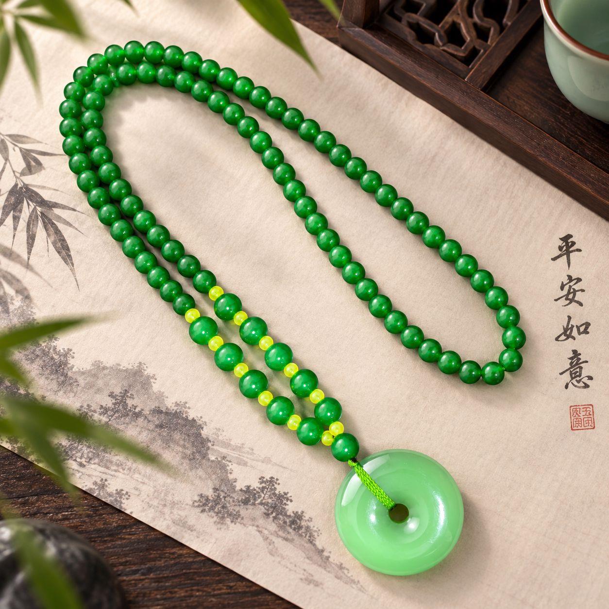 高档仿祖母绿色玉石玉髓平安扣大号帝王绿玉坠挂坠毛衣链长款