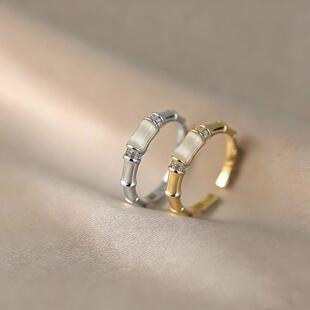 新中式竹节戒指高级感猫眼石玉髓女气质时尚国风开口调节新潮指环