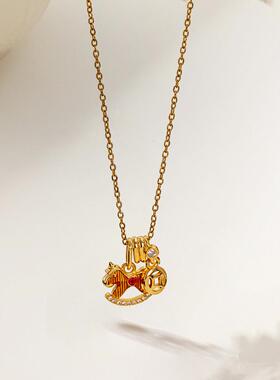 马上有钱铜币木马新款项链女士可爱时尚千金感贵气高级精致锁骨链