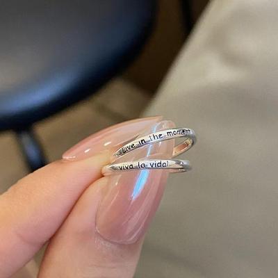viva la vida!人生万岁字母活在当下英文尾戒小拇指细圈戒指开口
