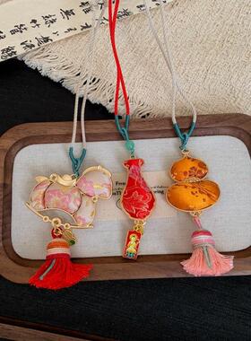 宋锦红色小马葫芦项链女款新中式国风流苏毛衣链本命年配毛衣配饰