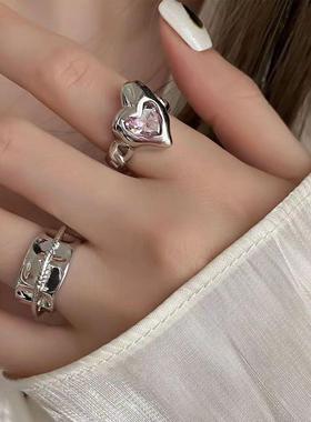 ins新潮个性戒指女高级重工打造酷帅粉爱心小众开口学生爆款指环