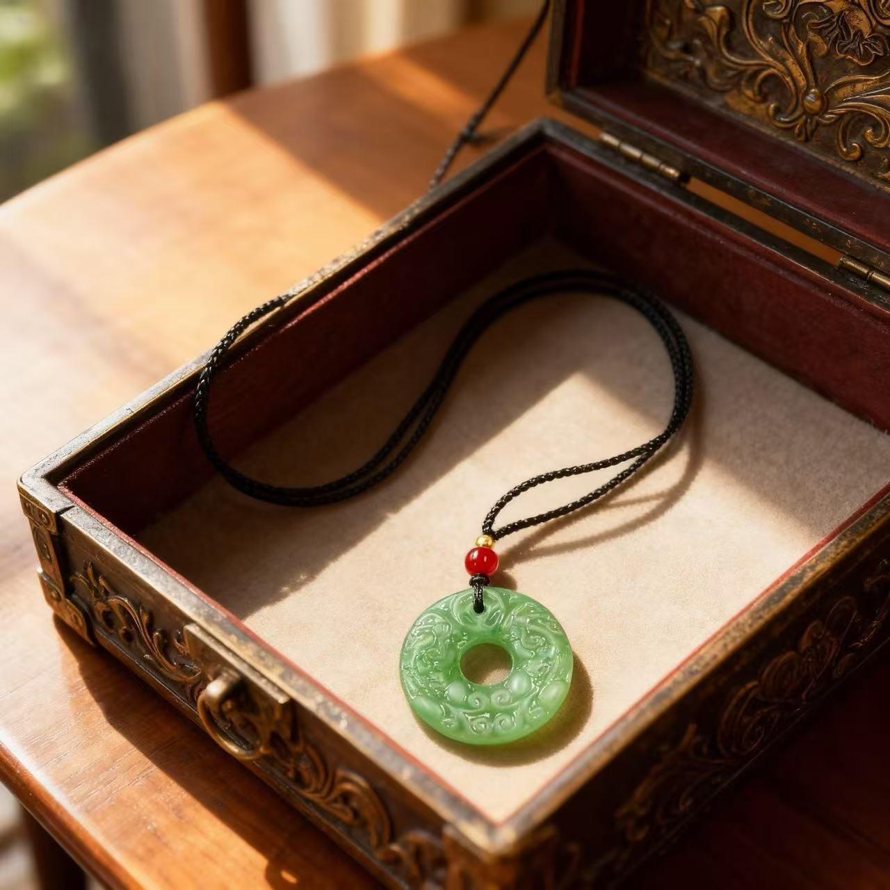 仿碧玉绿双貔貅平安扣吊坠男女简约仿黑耀石银耀石金钱貔貅挂件礼
