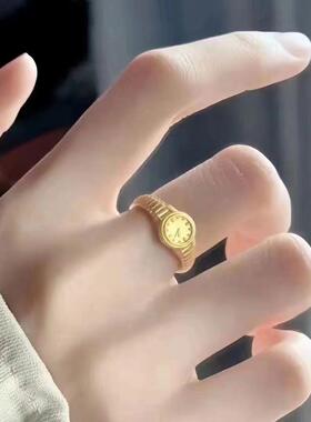 小金表戒指520告白礼物情人节送女友指环金色开口新款情侣时尚潮