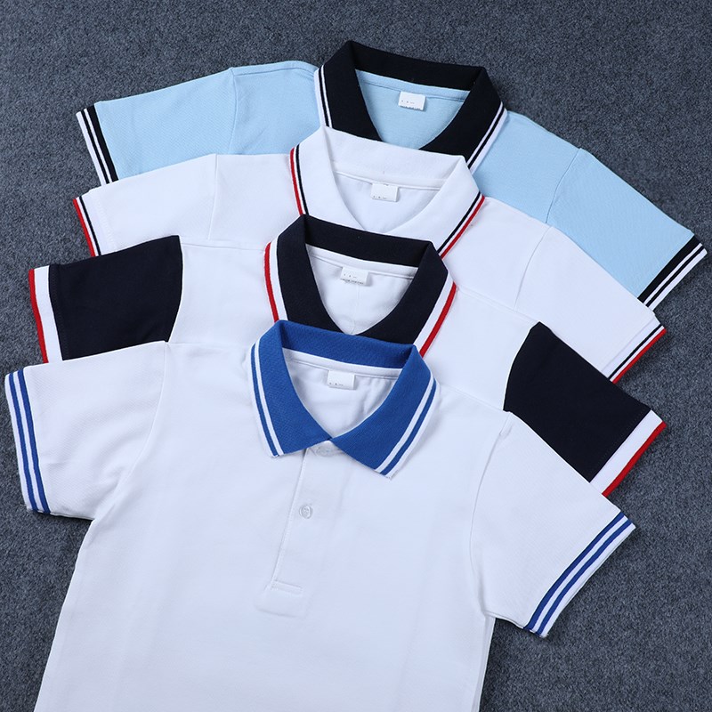 儿童校服短袖T恤POLO衫夏季男女童园服中大童小学生班服蓝色上衣