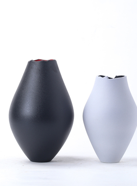 北欧家居黑白简约小花瓶干花插花台面陶瓷摆件客厅电视柜餐桌装饰