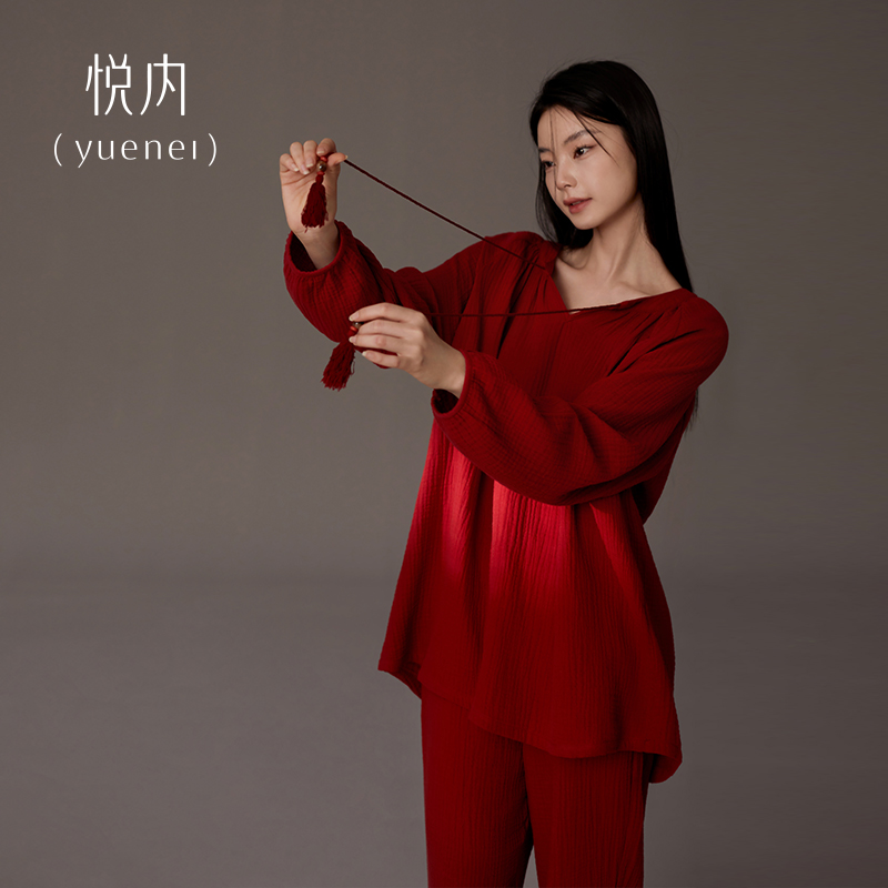 睡衣女士春秋款秋季纯棉长袖家居服本命年大红色龙年结婚新婚套装