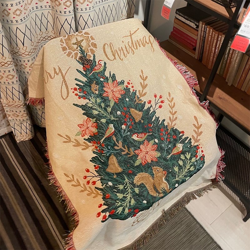 北欧简约房间墙面装饰挂毯圣诞节布置小毯子可爱美式沙发毯沙发巾