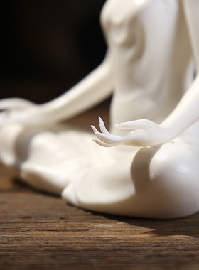 东方泥土 陶瓷瑜伽摆件 德化白瓷中式禅意风格客厅酒柜装饰工艺品