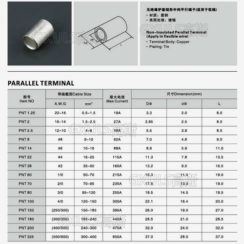 对接裸接头PNT1.25/2/5.5/8/14电线续接紫铜短形中间平行冷压端子