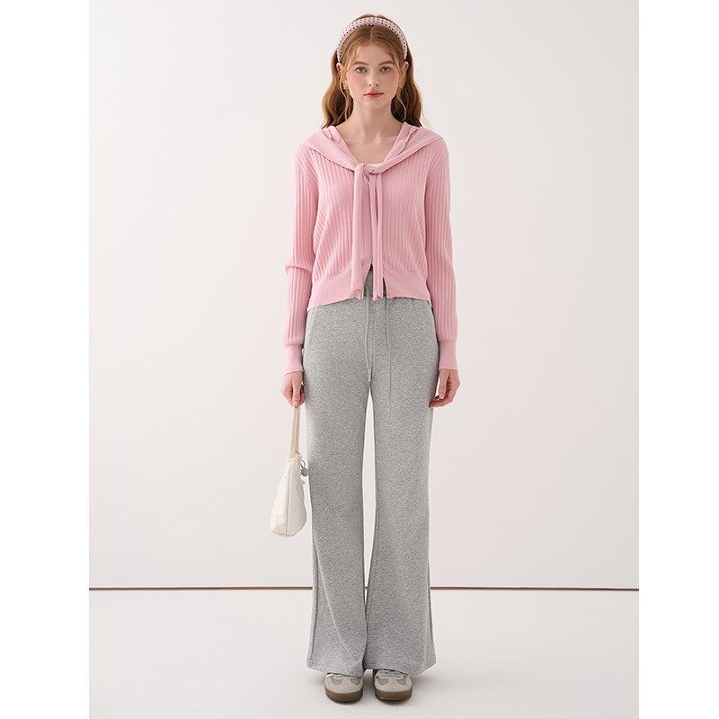 JIUJIU学院风粉色披肩针织开衫女外套春季2025新款双拉链短款上衣