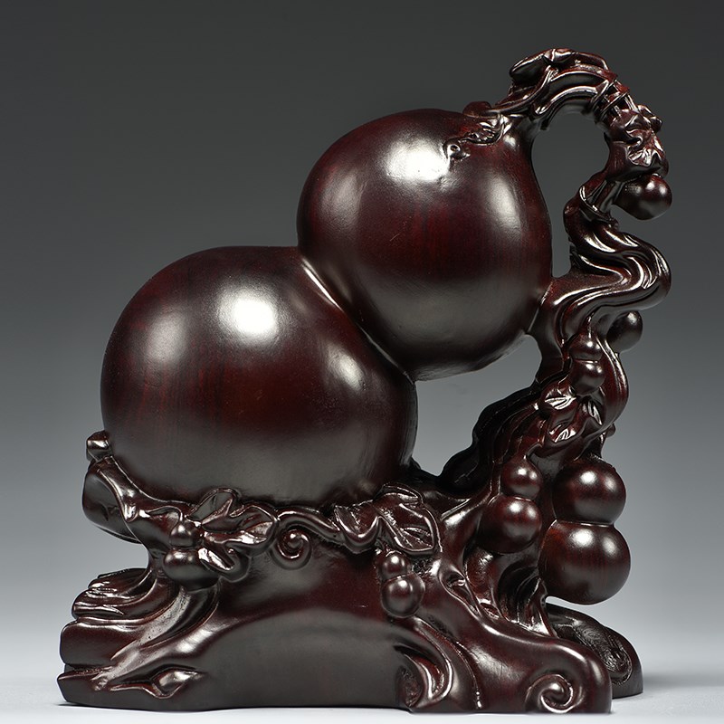 黑檀木雕五福临门葫芦摆件实木雕刻客厅装饰工艺品开业送礼品