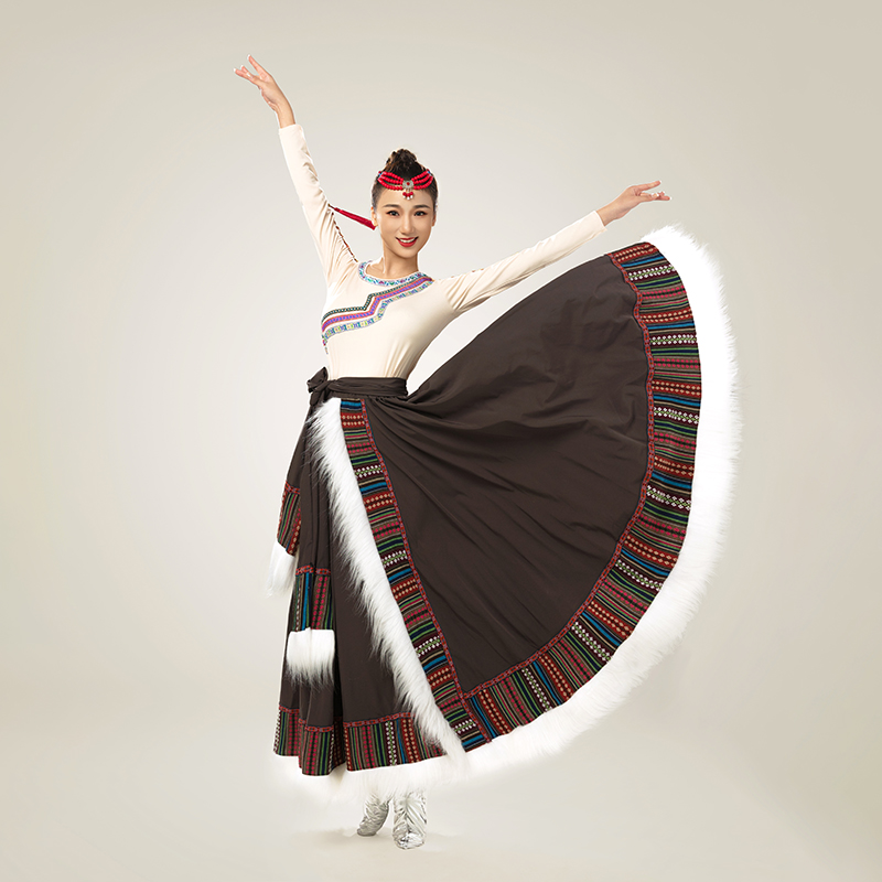 新款民族服装藏族舞蹈表演服少数民族蒙古族演出广场舞大摆裙套装