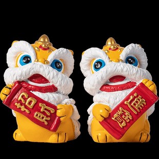 创意醒狮头一对摆件中式舞狮招财进宝客厅桌面博古架装饰开业礼品