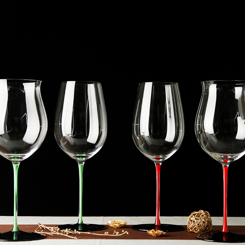 绿杆黑底波尔多大容量红酒杯家用送礼玻璃勃艮第黑领结葡萄酒杯子