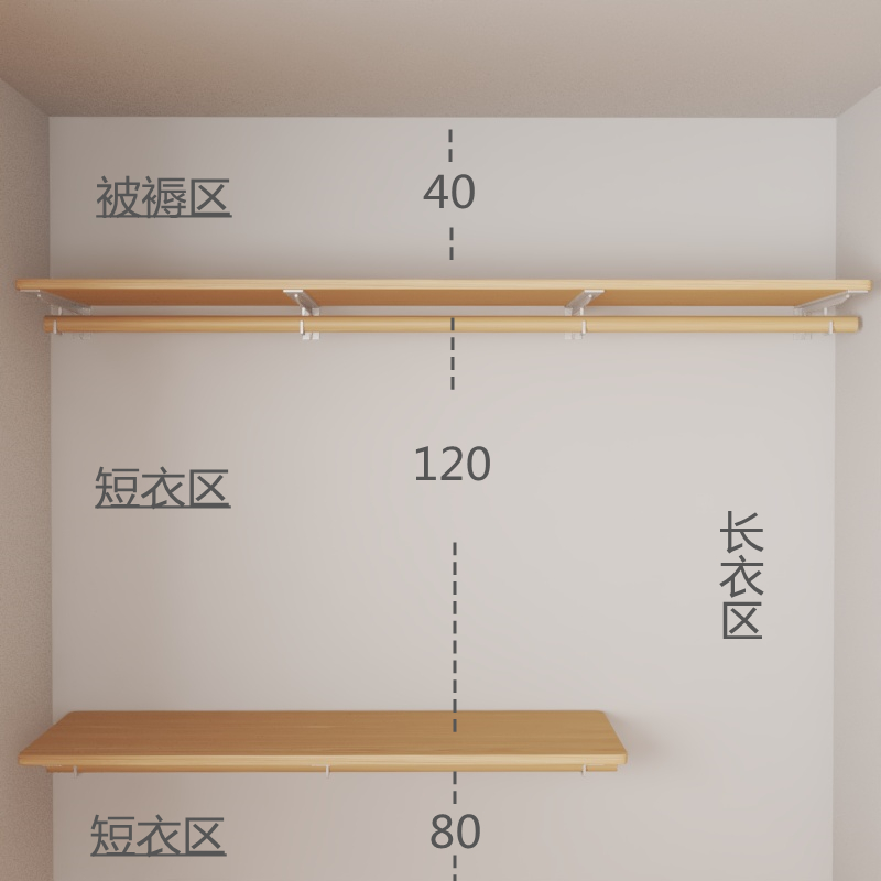 衣帽间一体支架挂衣杆支架壁挂铁架子衣柜木板衣杆托砌墙衣柜五金