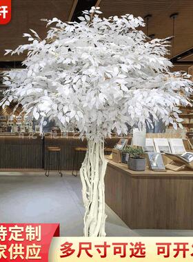 简约风白色榕树仿真布景用仿真树室内外装饰假树商场舞台展厅景观