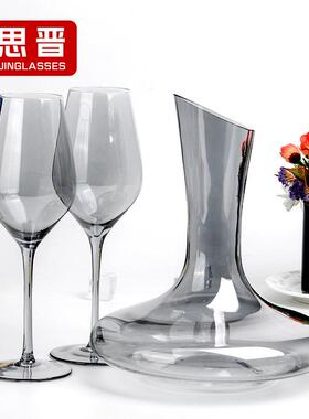 思晋酒杯水晶玻璃红酒杯醒酒器套装创意电镀烟灰色高脚杯酒具