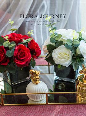 客厅黑色花器创意绣球花假花玻璃花瓶摆件仿真花套装工厂零售