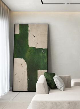 侘寂风客厅挂画高级感墨绿色玄关挂画大幅沙发背景墙落地画玄关画