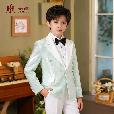 乐菡绿色男童亮片礼服演出服西服