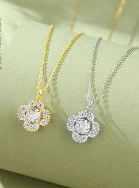 S925纯银四叶草项链女小众时尚高级感玫瑰切闪锆锁骨链送生日礼物