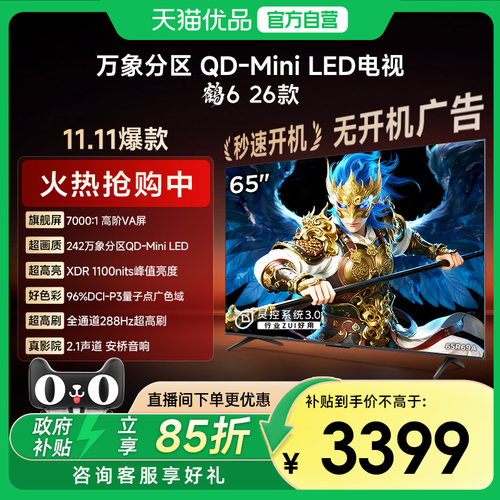 雷鸟鹤6 26款 65英寸MiniLED分区4K 288Hz超高刷平板电视机65R69A