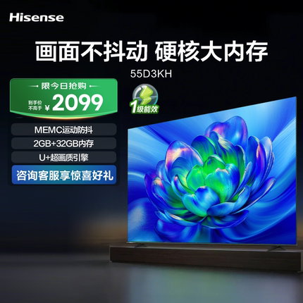 海信电视 55D3KH 55英寸 一级能效 2+32G MEMC U画质引擎远场语音