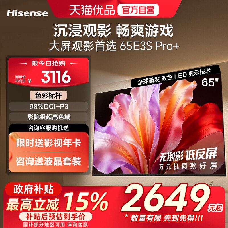 海信电视E3S Pro+ 65英寸 万元级高色域抗反光 E3QH