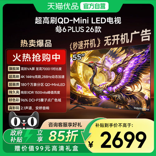 雷鸟 55英寸鹤6 PLUS 26款万象分区高阶VA屏 288Hz全通道高刷电视