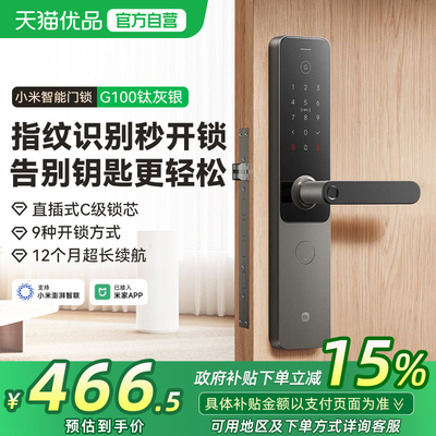 小米智能门锁G100钛灰银密码锁家用门锁指纹智能锁防盗门电子锁