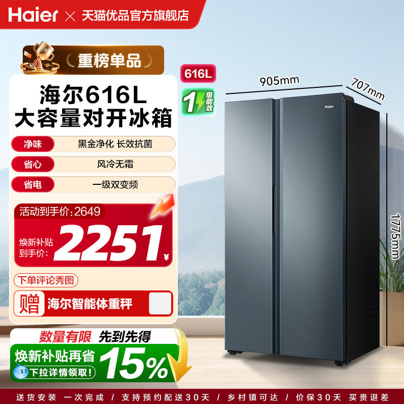 政府补贴海尔616L一级能效大容量