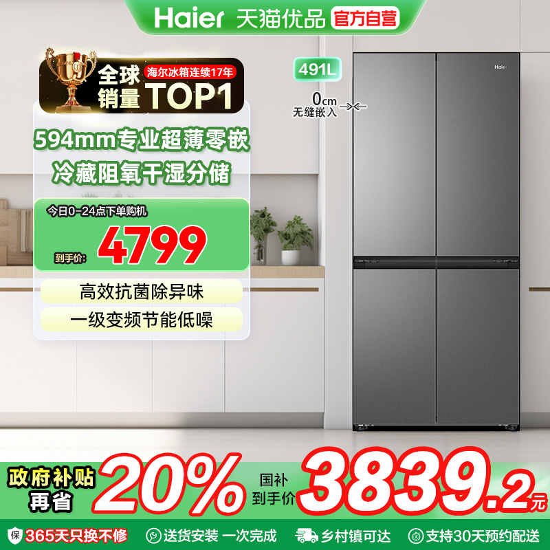Haier/海尔 BCD-491WGHTDB9BFU1灰 冰箱
