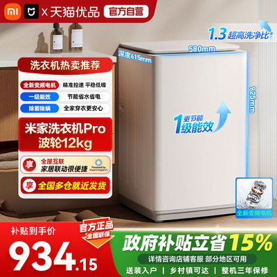 小米米家洗衣机Pro 波轮12kg大容量 1.3超高洗净比 一级能效 A