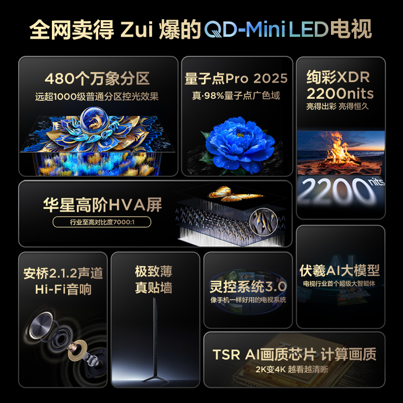 TCL电视 55T7L 55英寸QD-Mini LED 万象分区华星屏政府换新补贴-X