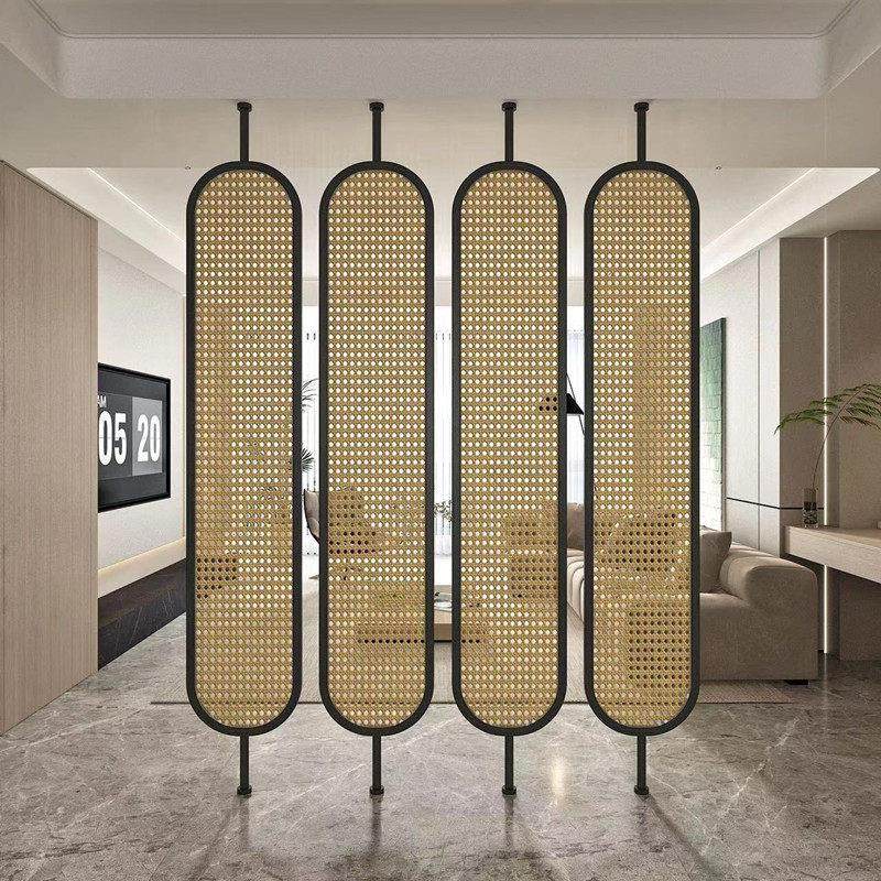 新中式藤编玻璃屏风客厅饭厅玄关入户简约现代铁艺不锈钢隔断装饰,住宅家具,折屏,淘宝优惠券,粉丝福利购,淘宝优惠卷